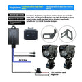 Motorcycle LED spotlight kit with integrated tangent lens, wireless remote control, and mounting brackets