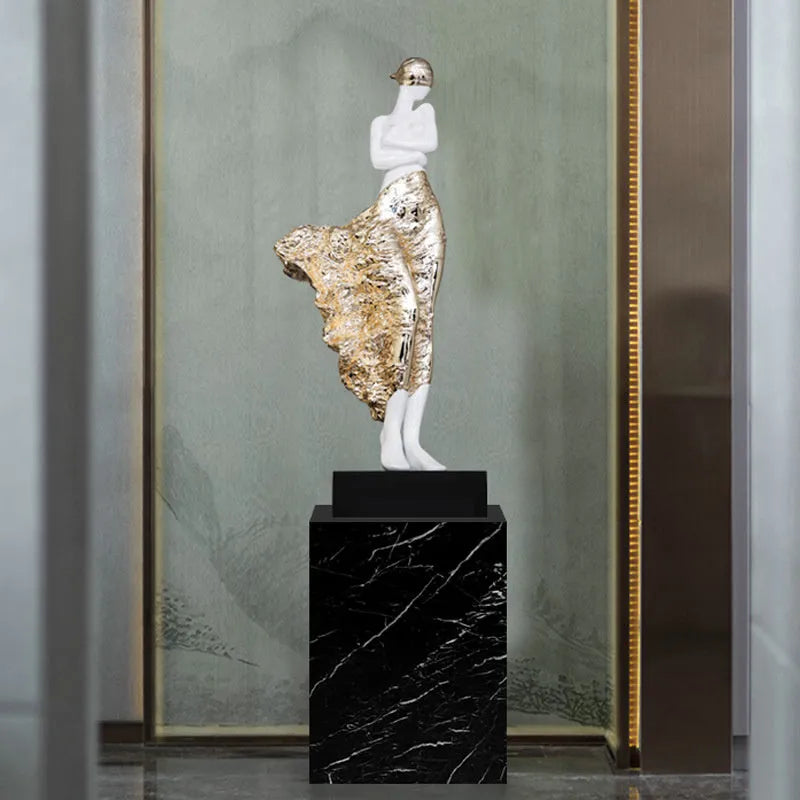 48cm modern resin character sculpture ornament in metallic gold or silver finish