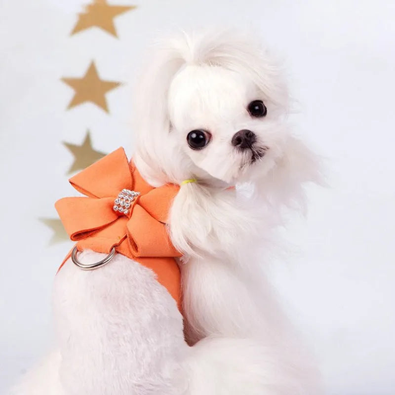 Bowknot design dog chest strap harness in microfiber available in multiple colours and sizes