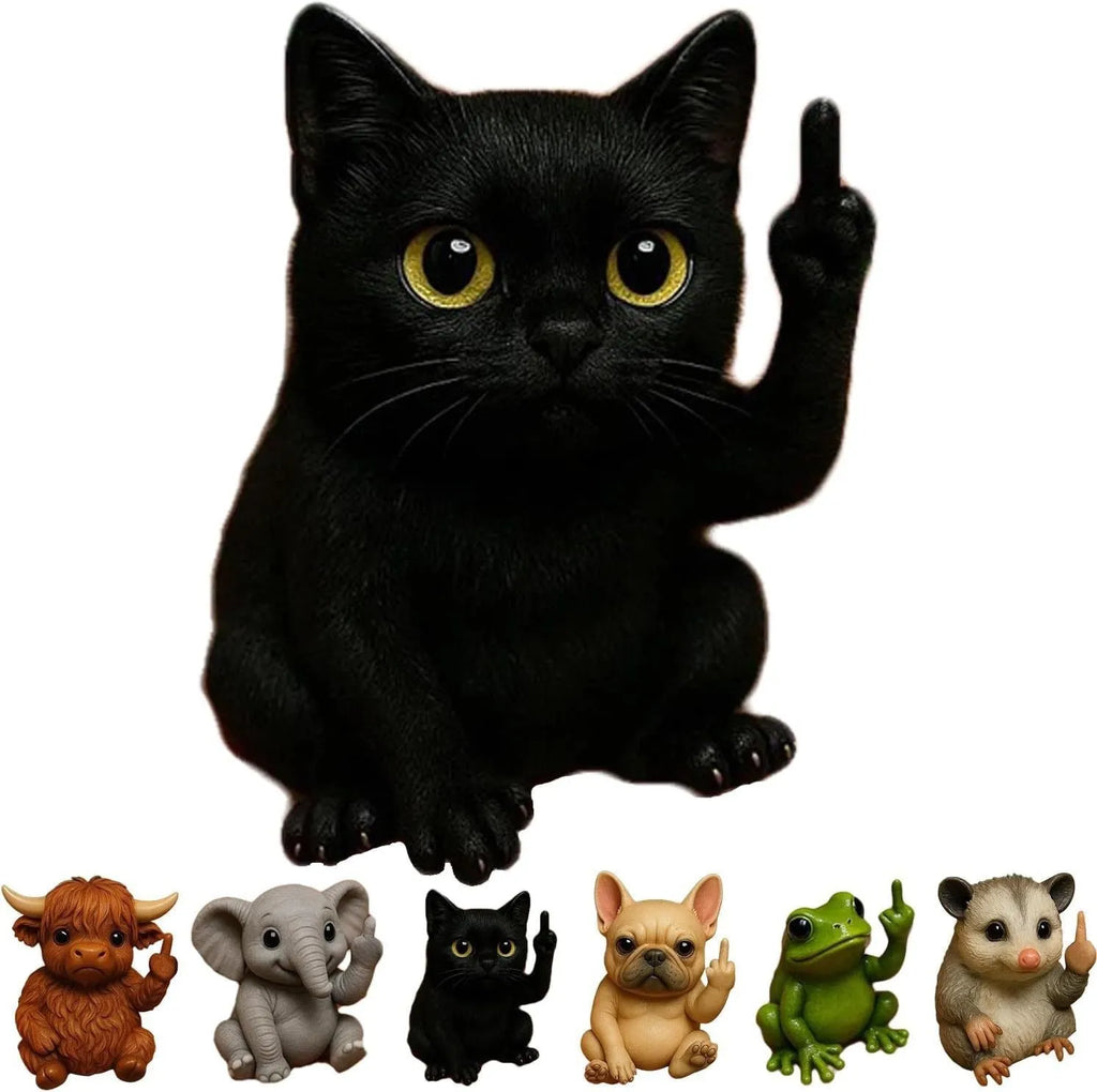 Small resin animal figurine on desk giving middle finger, 5cm tall.
