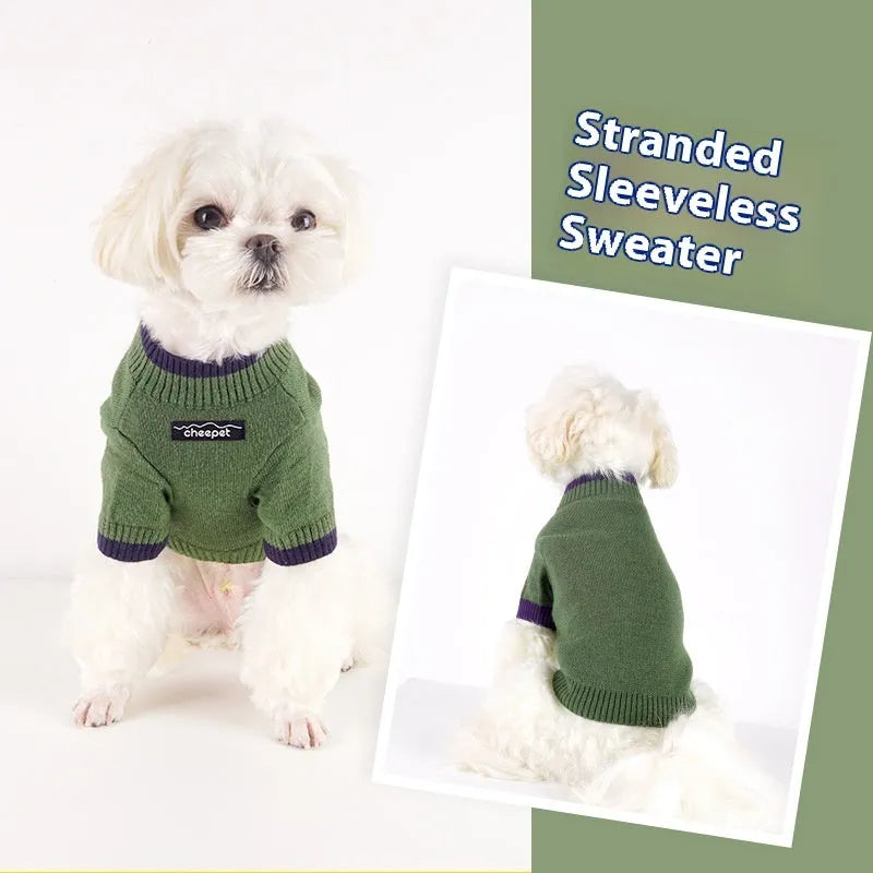British style wool pet sweater for dog or cat in Crown Blue colour, sized for winter