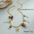 Geometric pendant stainless steel necklace with leopard, love heart and flower designs on adjustable chain