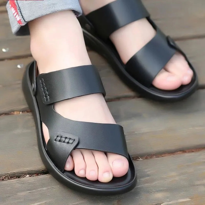 Men's waterproof plastic beach sandals in black or brown colour, sizes 39-45