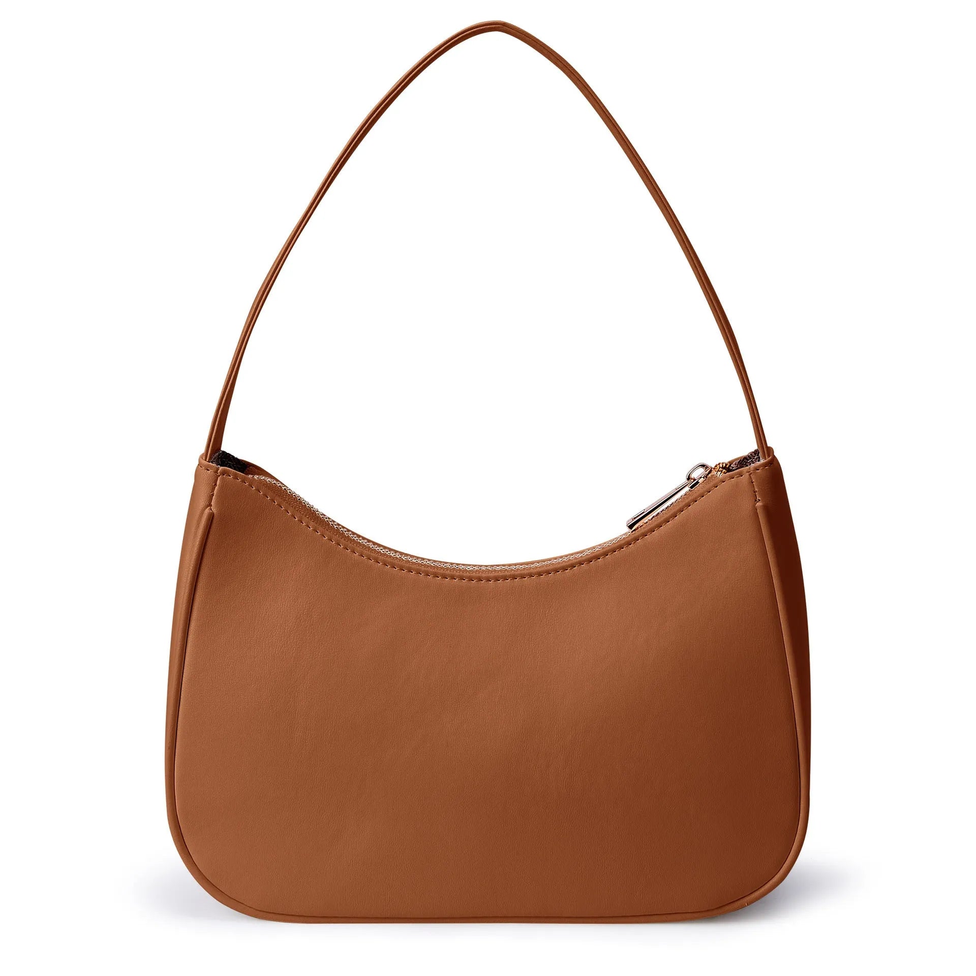 Simple retro waterproof shoulder bag in PU leather shown in apricot colour.