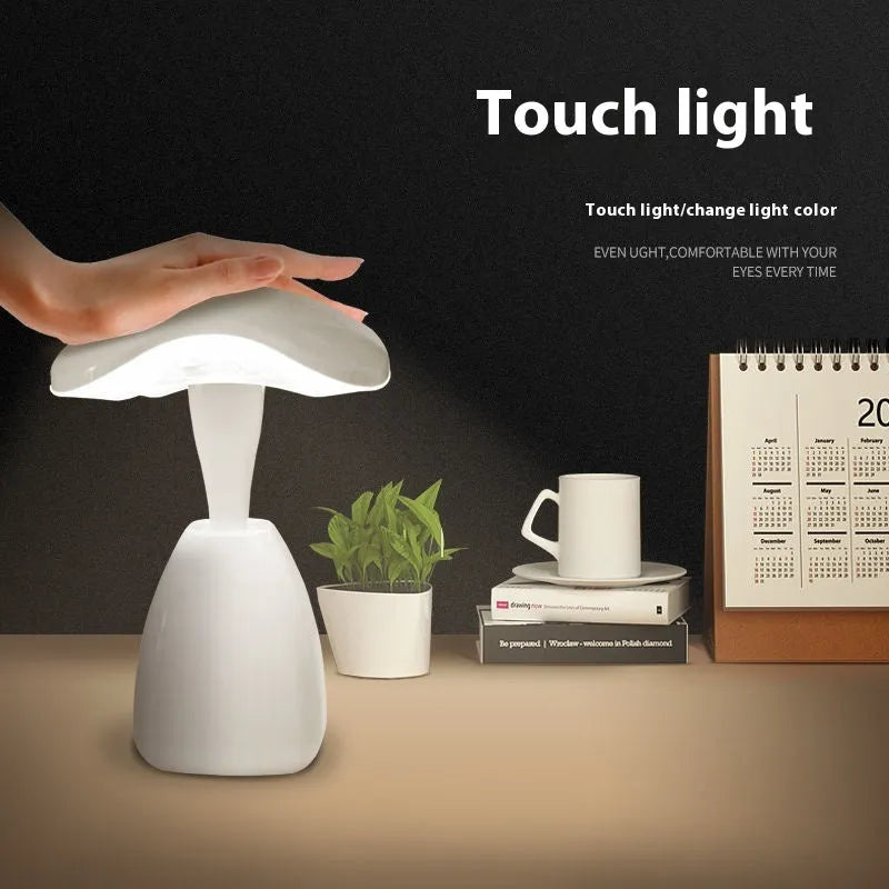 White LED desk lamp with touch control and built-in battery for bedroom and study use