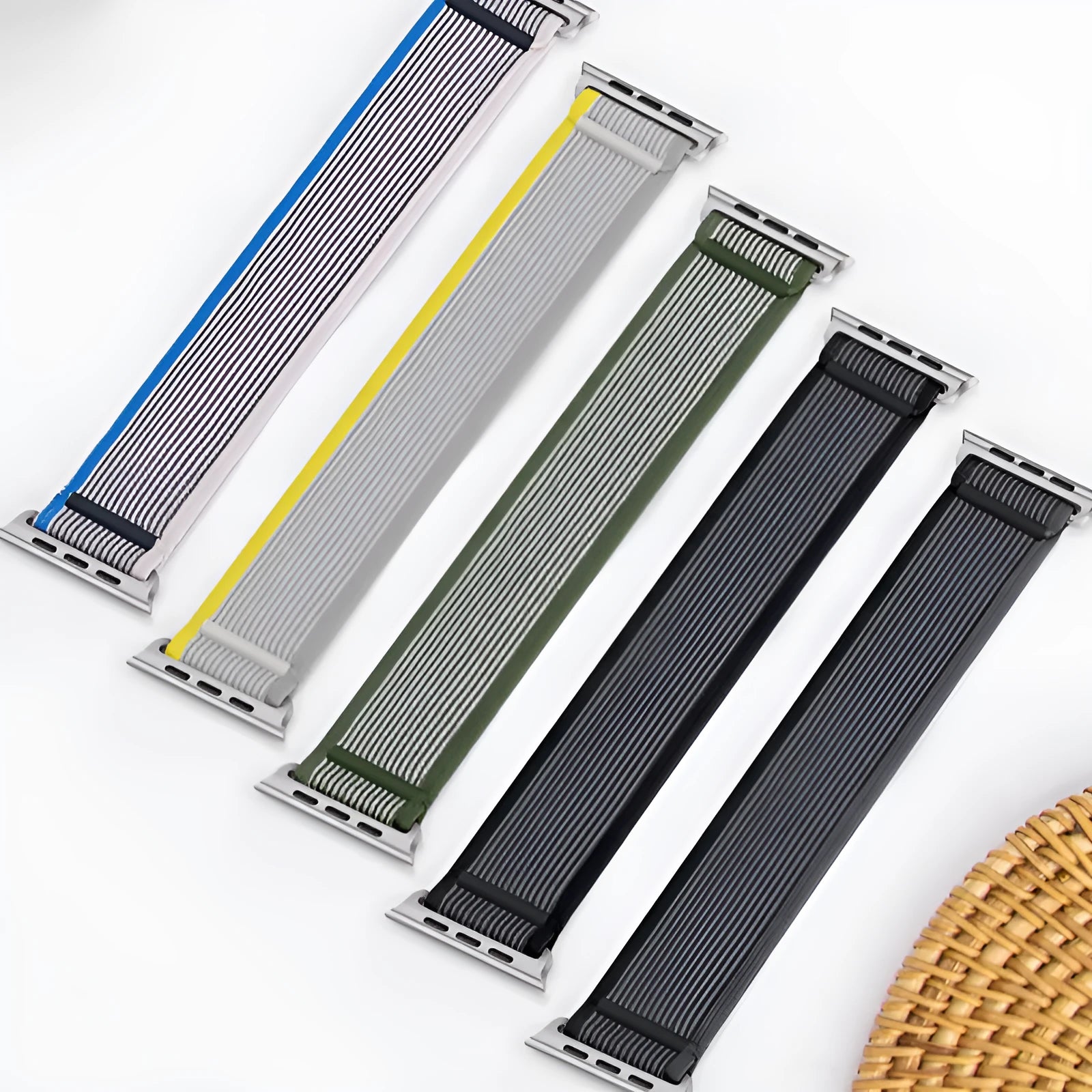 Nylon Apple Watch replacement band with wild diameter single ring in multiple colour options