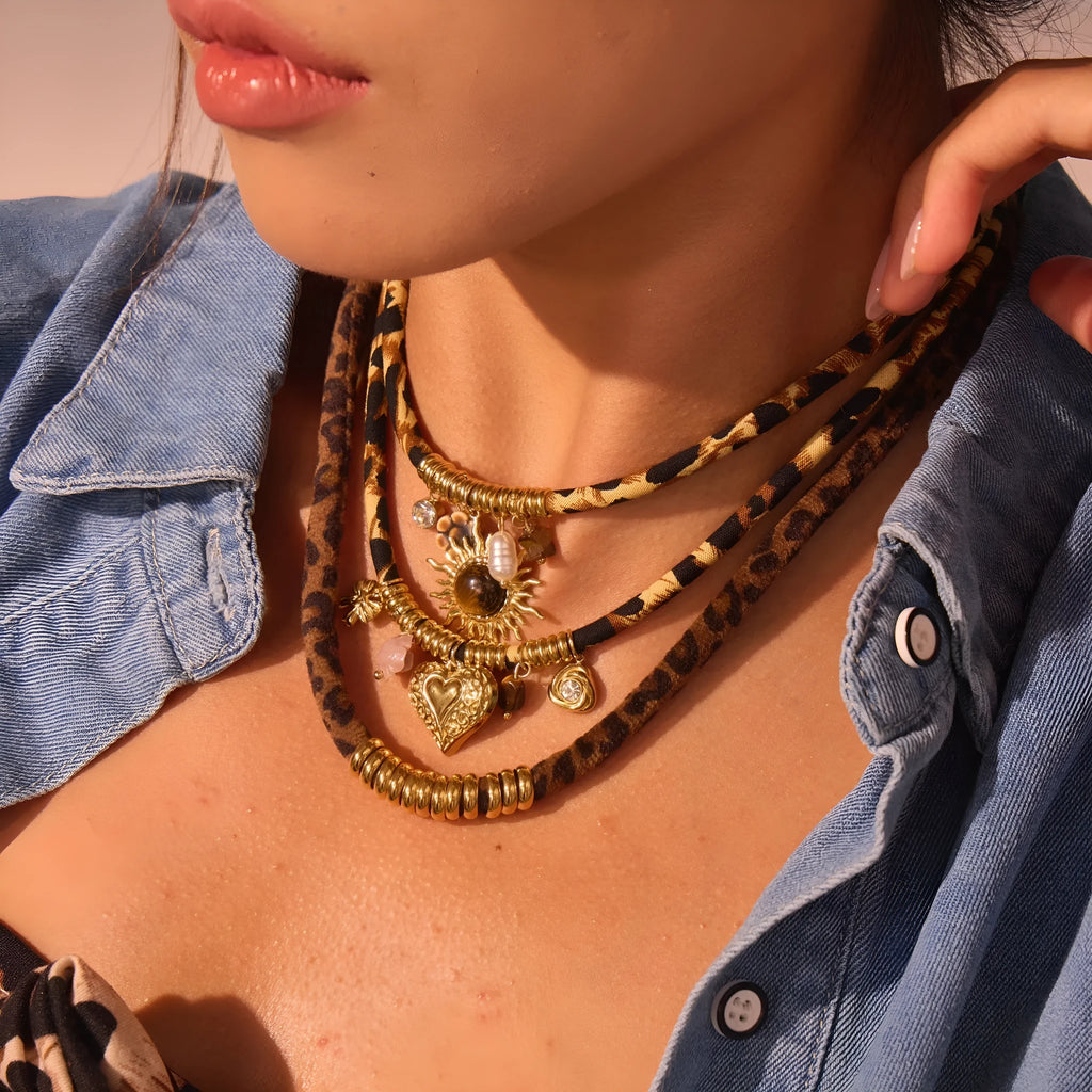 Leopard series geometric pendant stainless steel necklace with 18K gold electroplating on adjustable chain