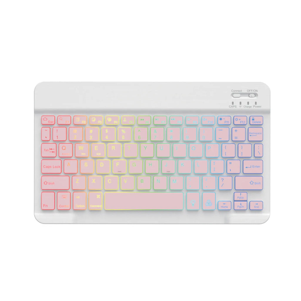 10-inch backlit Bluetooth keyboard for tablets with colourful RGB lighting in seven colour options