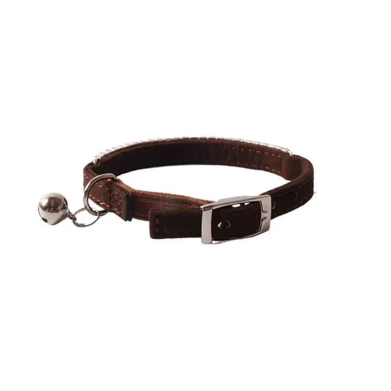 Flocked fabric elastic cat collar with buckle fastener in multiple colour options