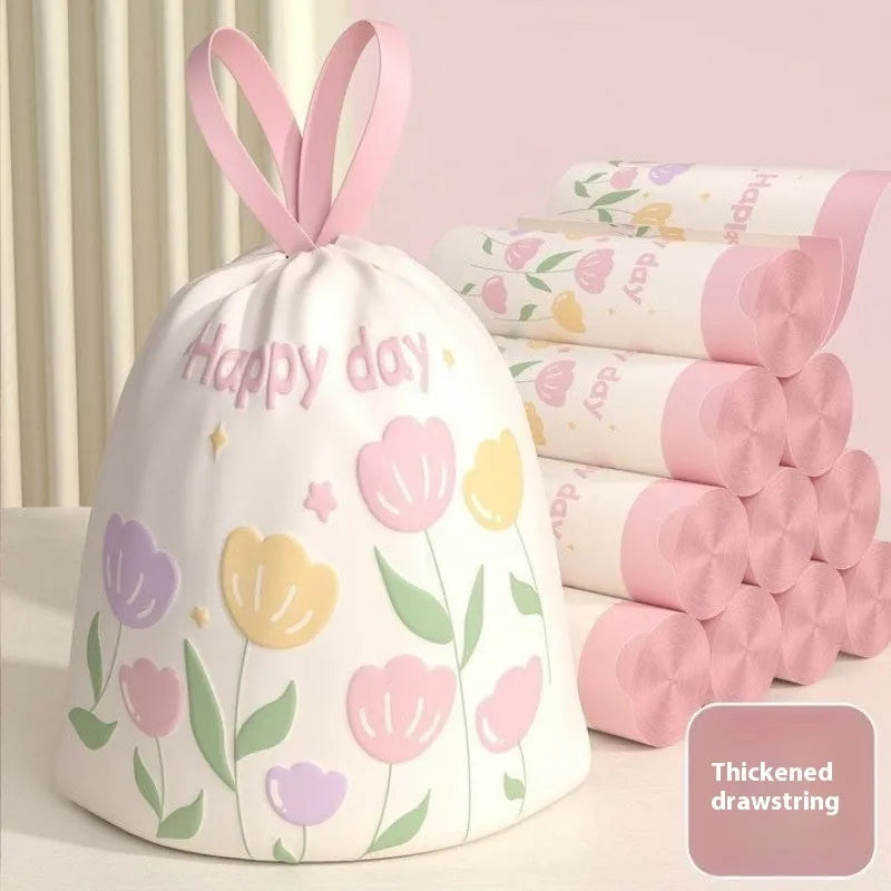 Pink degradable drawstring garbage bags with argy wormwood mosquito repellent, 44cm by 48cm