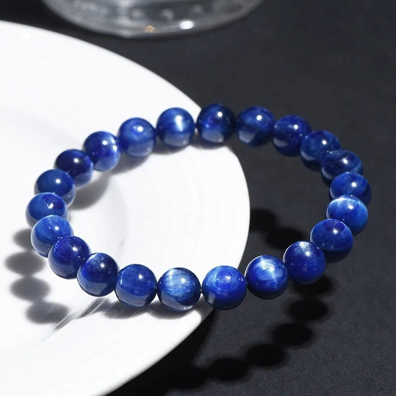7A grade blue crystal bracelet with geometric Ruyi design elements in polished finish