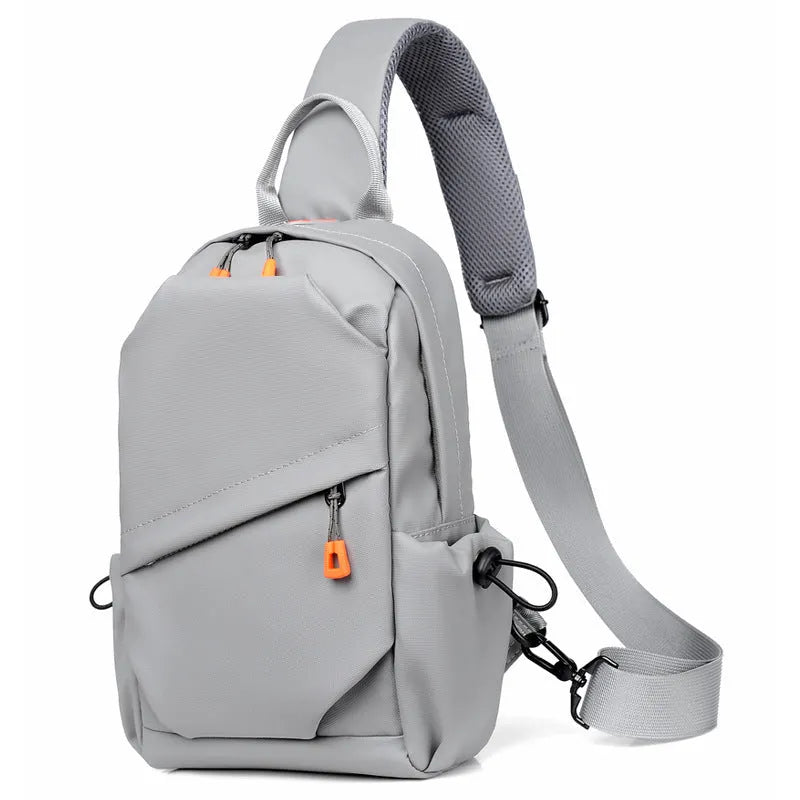 Mens black and grey waterproof polyester crossbody bag with single shoulder strap