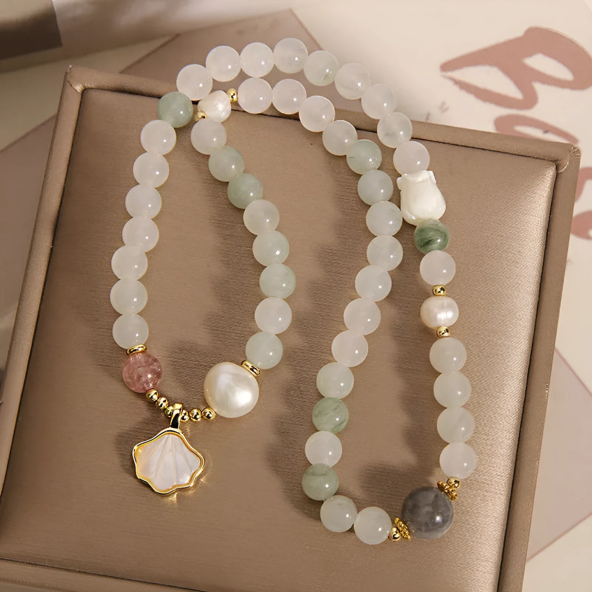 Women's crystal bracelet with Tianshan jade ginkgo leaf pendant, gold-plated artificial gemstone inlay, and rhinestones