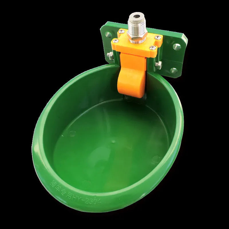 Green plastic automatic drinking bowl with water-saving nozzle for sheep and pigs