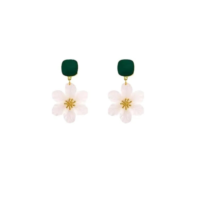 Dark green needle flowers sweet earrings with floral design and sterling silver alloy construction