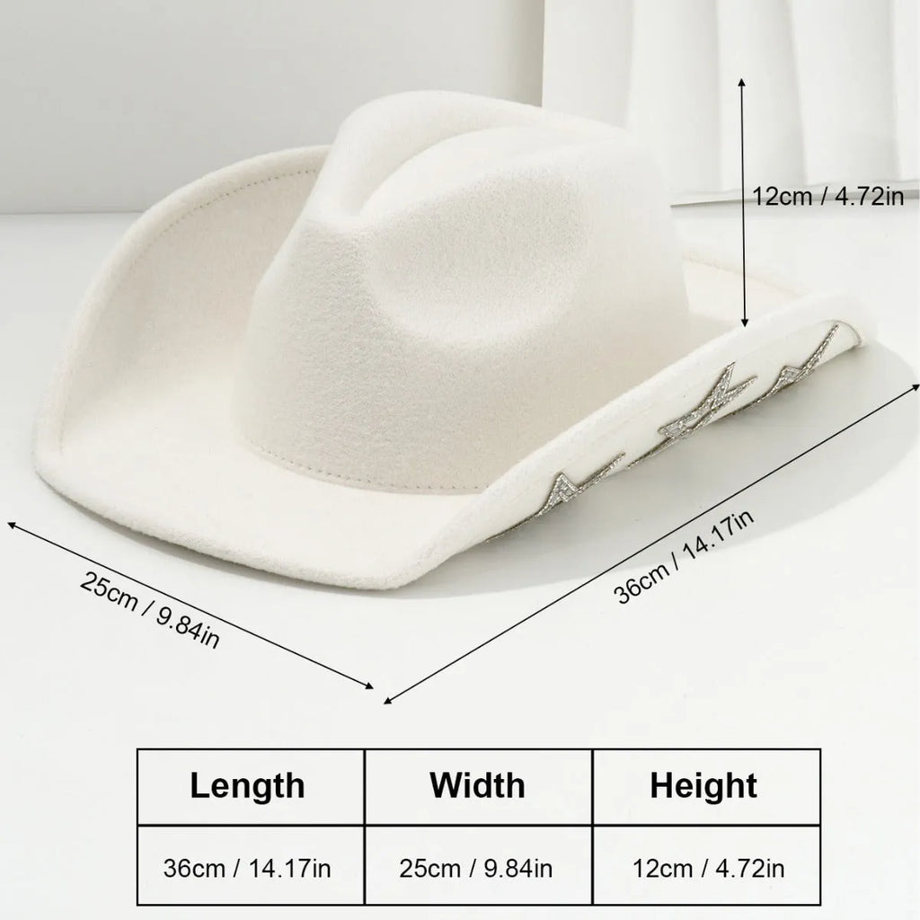 Polyester woven western-style top hat with conical crown and hexagonal star decoration