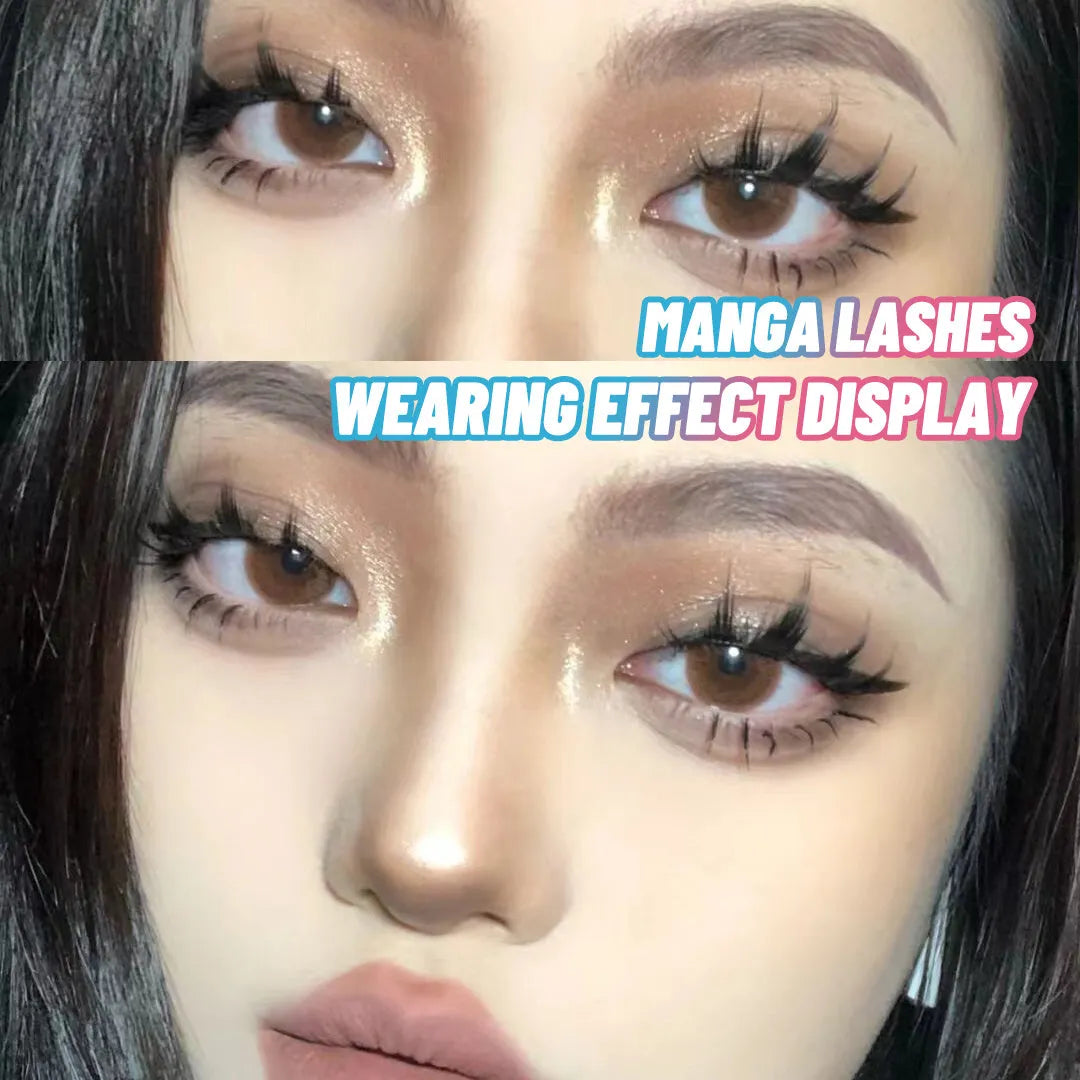 A set of three styles of black wispy false eyelashes for manga anime cosplay and Korean makeup.