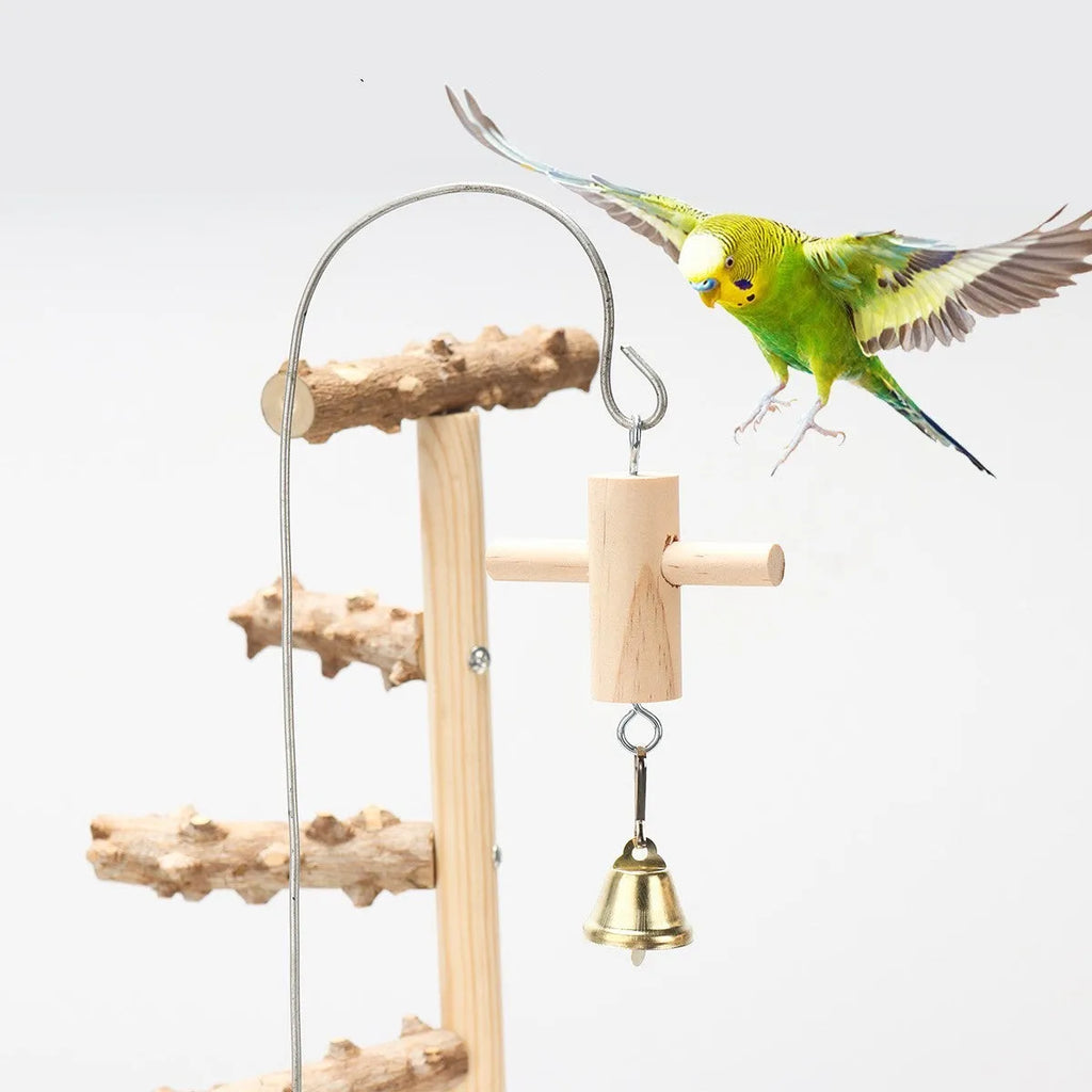 Solid wood and pepperwood bird playground stand with metal accessories for all birds, No. 5 and No. 6