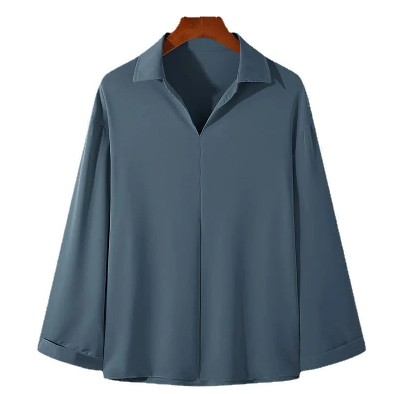 Men's loose lapels casual shirt in pullover style with long sleeves