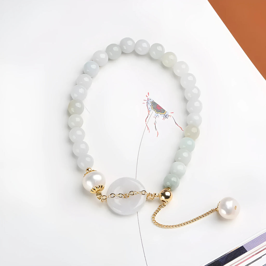 Natural jade emerald peace buckle pearl bracelet for women with round pendant