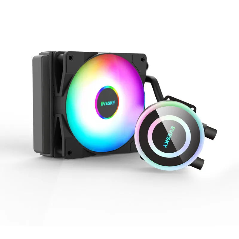 CPU radiator cooler with RGB lighting for gaming PC, available in multiple sizes including 120mm, 240mm, and 360mm