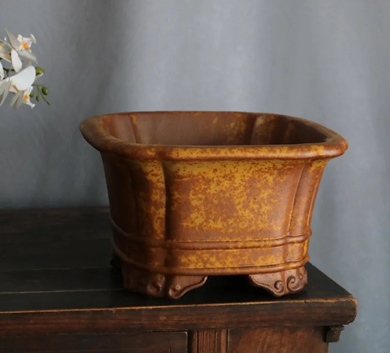 Handmade classical purple clay ceramic flowerpot with breathable purple sand craft for desktop or floor