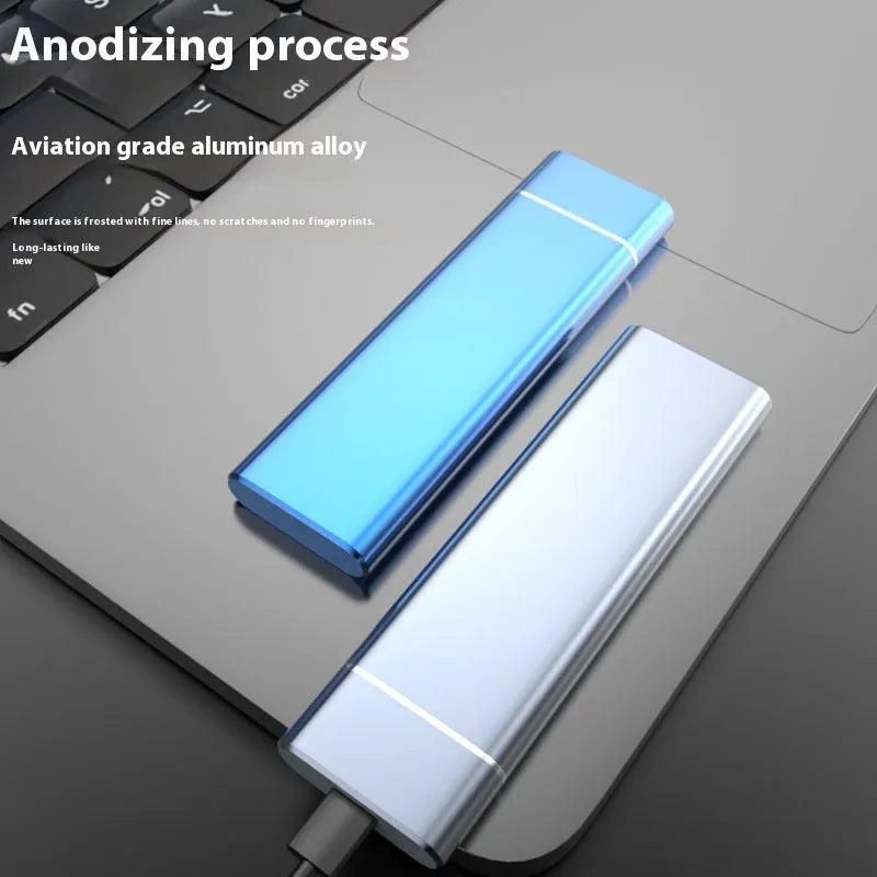 Portable metal solid state external hard disk in Sapphire Blue with USB cable