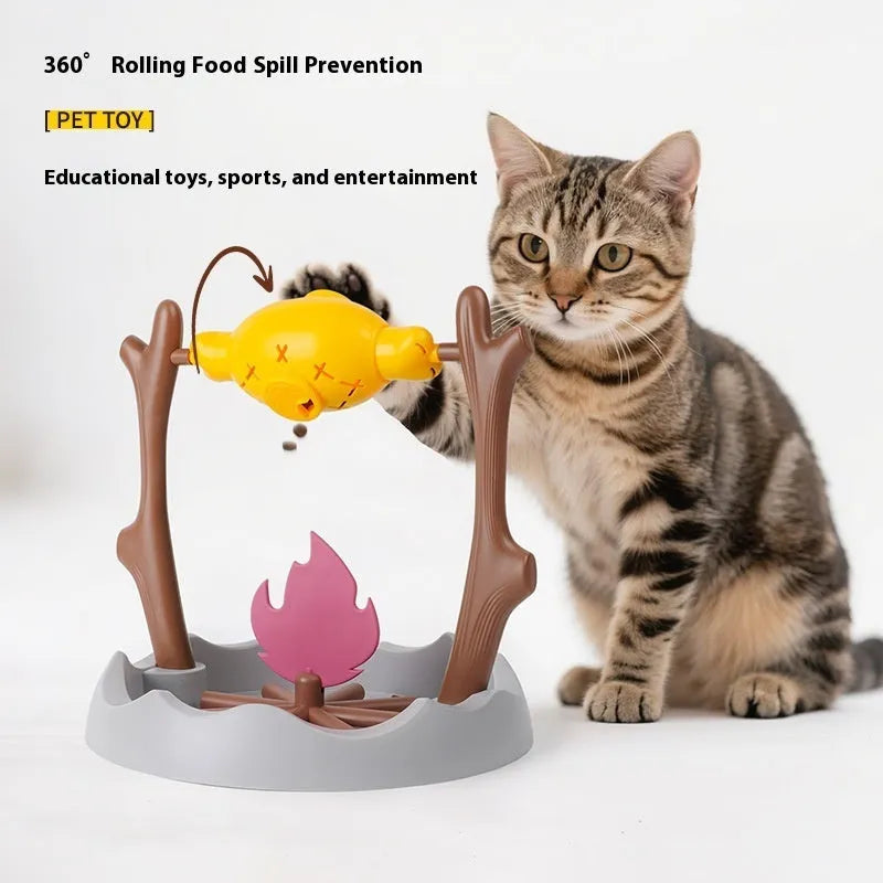 Tumbling leakage cat food feeder toy measuring 30x30x29cm with treat dispenser