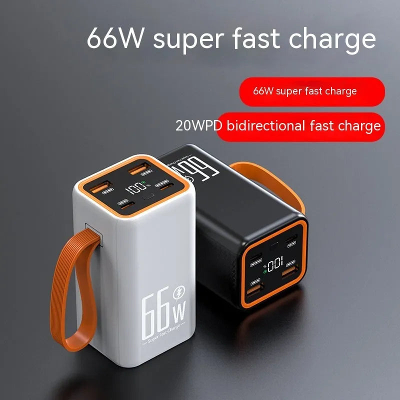 Black and white PD66W fast charge 20000mAh power bank with plastic shell