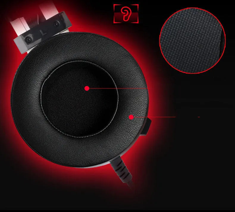 Black wired computer gaming headset with 2 metre cable and 3.5mm audio plug