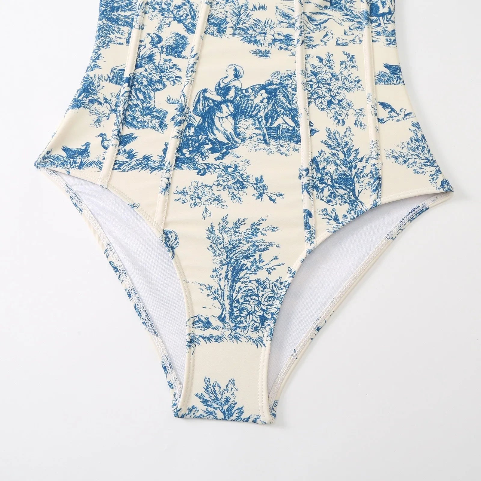 Blue women's one-piece swimsuit with detachable gauze skirt in polyester fabric