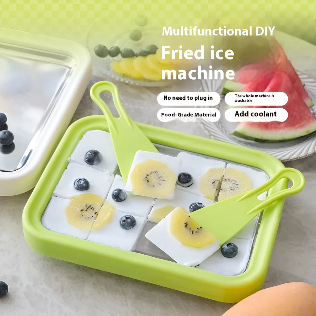 Children's handmade DIY fried yogurt machine in green, pink, white, and rose red colours