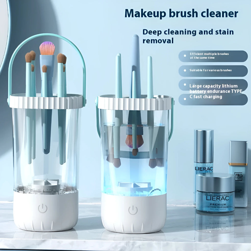 White plastic USB rechargeable electric makeup brush cleaner with compact 24x10x11 cm dimensions