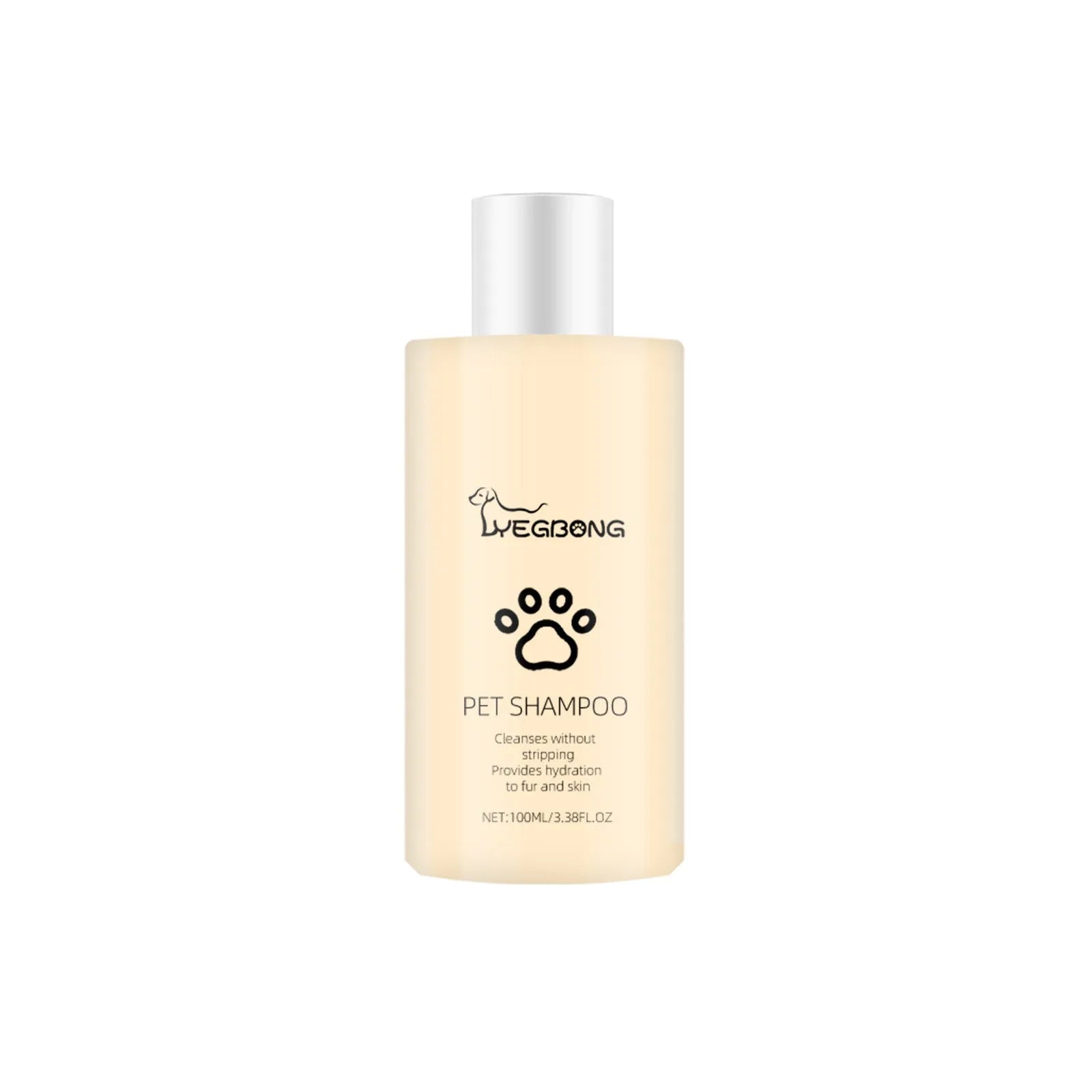A bottle of mild pet shampoo for cats and dogs, available in 100ml and 300ml sizes.