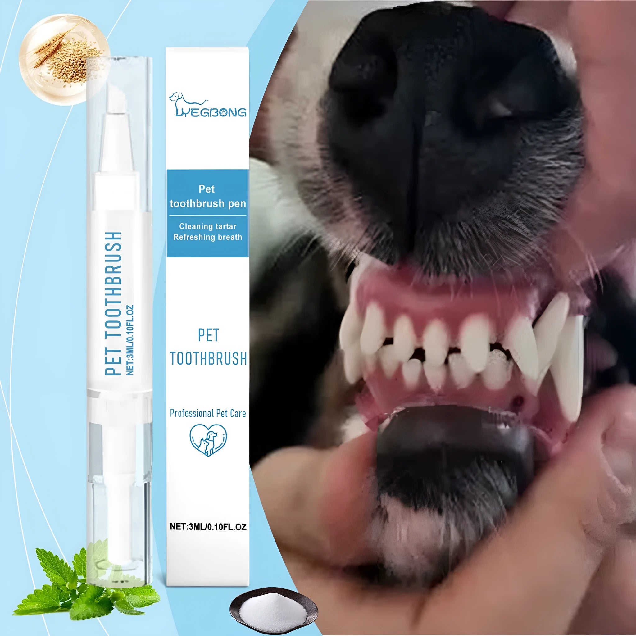 White disposable pet toothbrush pen with 3ml toothpaste for dog and cat dental cleaning