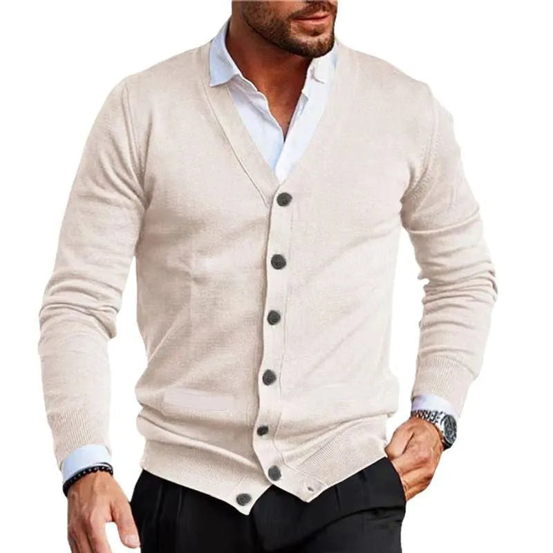 Men's slim fit acrylic cardigan in wine red colour showing front button detailing and long sleeves