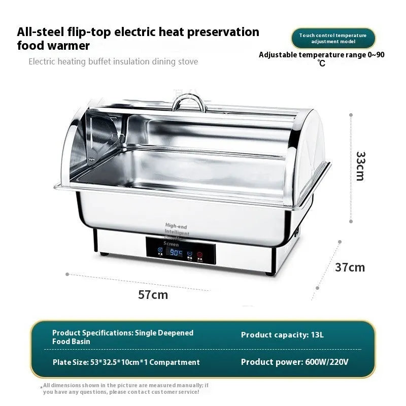 Stainless steel electric buffet stove with LCD screen and transparent flip lid