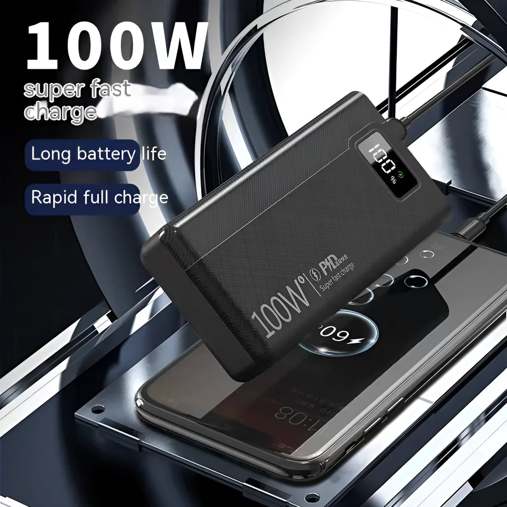 Black or white large capacity portable power bank showing front view with USB ports