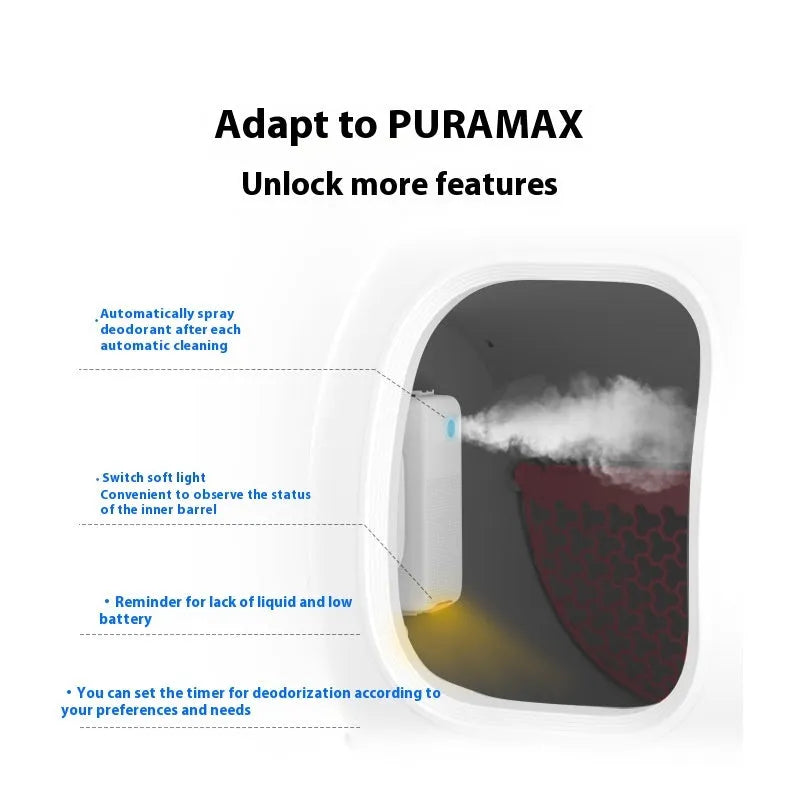 Smart spray odour removal machine for pet litter boxes with purification liquid bottles and mounting bracket