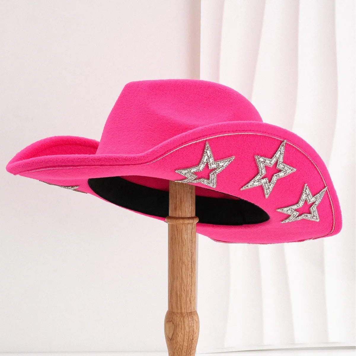 Polyester woven western-style top hat with conical crown and hexagonal star decoration