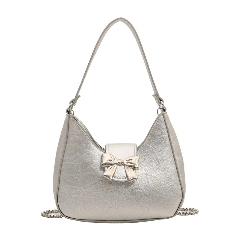 PU dumpling underarm bag with one-shoulder strap, sandwich pocket, sewing thread detail, shown in black