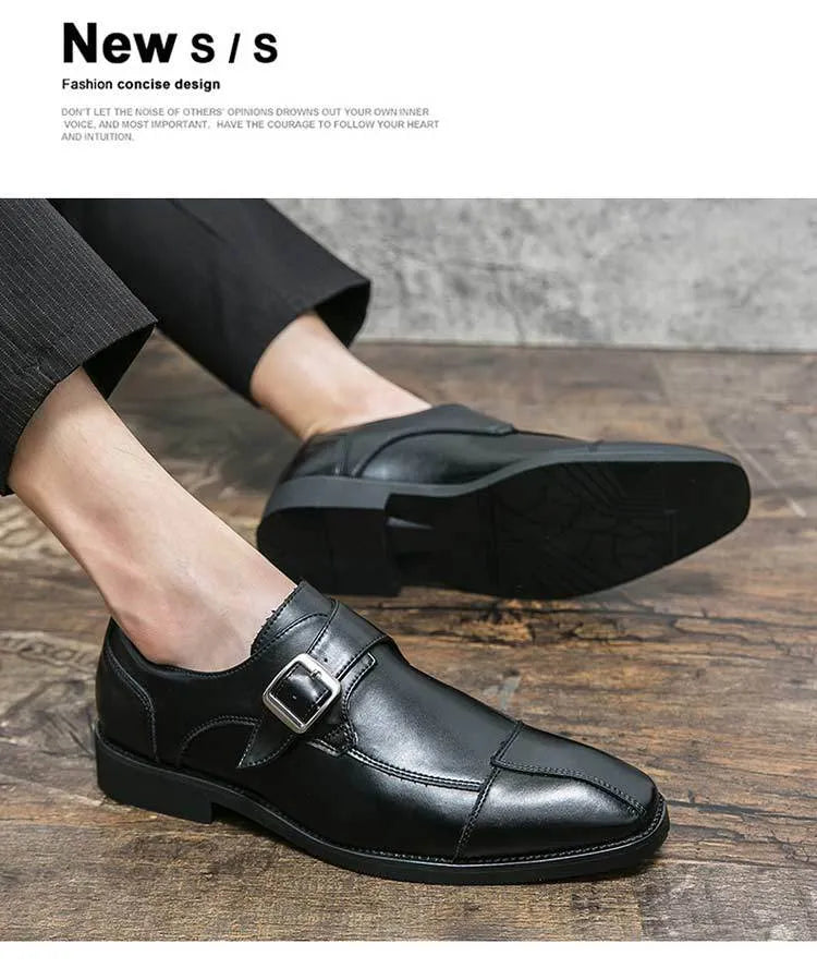 Men's British retro style buckle casual shoes in microfiber with tall crown upper