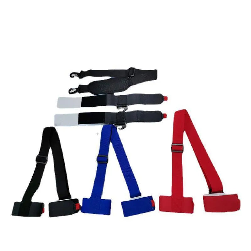 Adjustable hook and loop shoulder strap for carrying two skis or snowboards