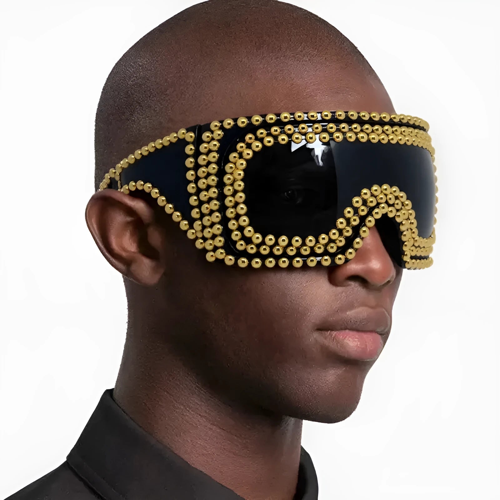 Men's punk sunglasses with super large square rim and rivet details in silver colour