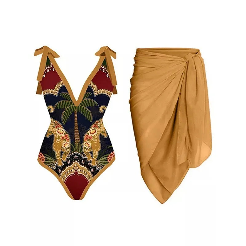 Women's solid colour one-piece swimsuit with spaghetti straps and detachable skirt