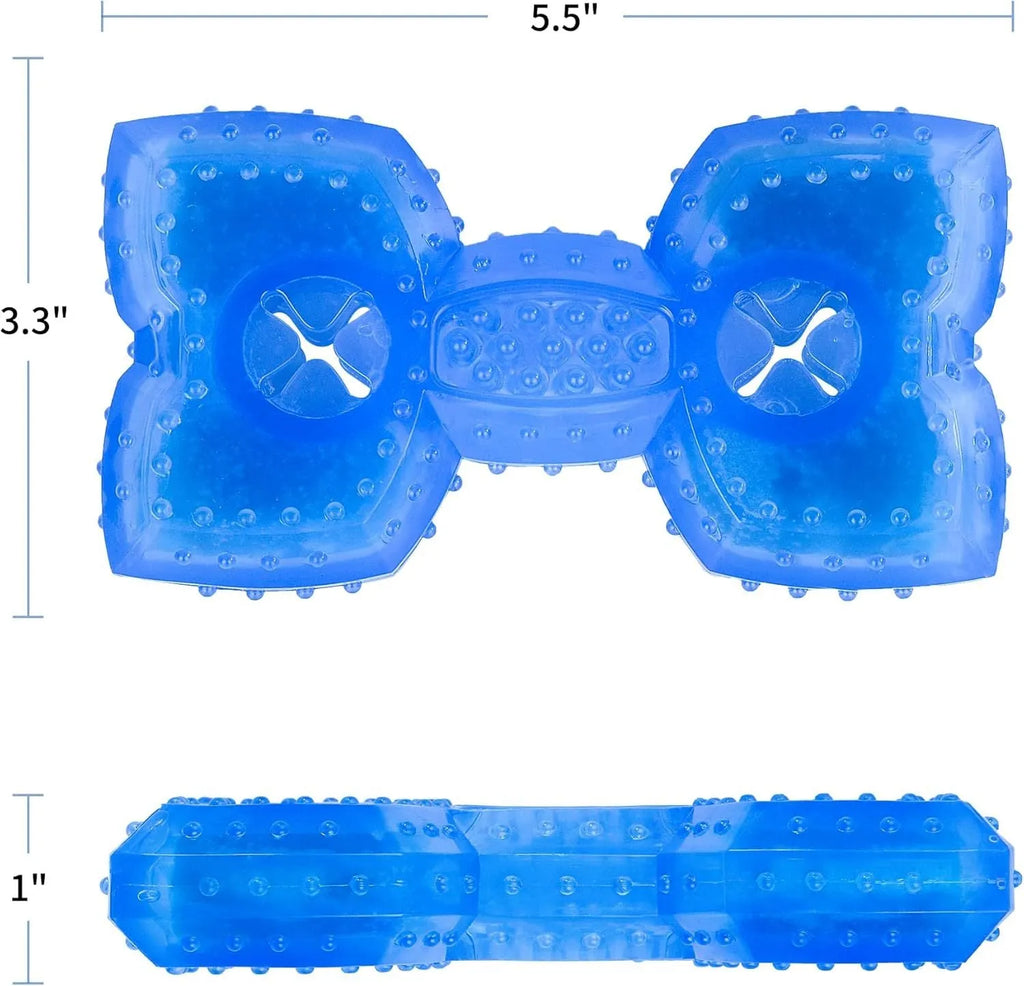 Freezable dog teething toy in bone and circle shapes for cooling chew and dental care