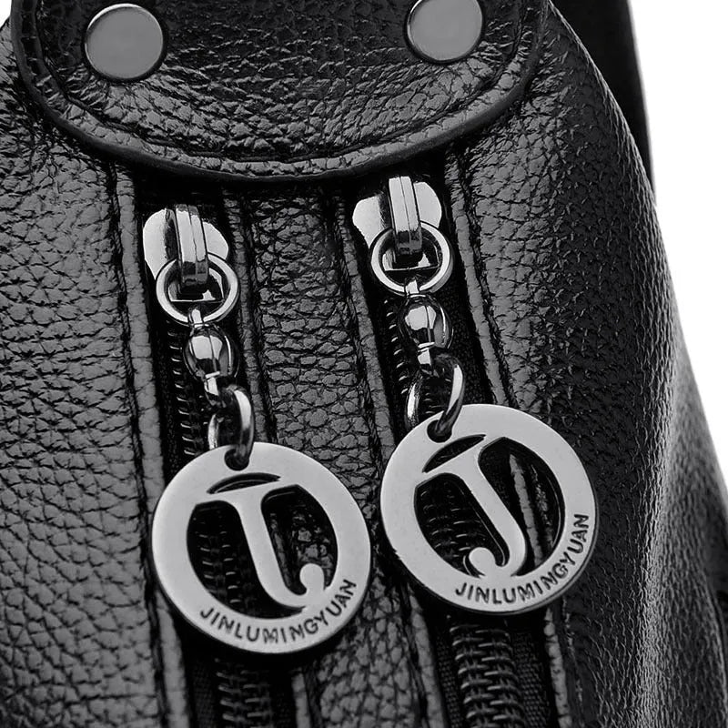 Large black or blue soft PU women's shoulder bag with crossbody strap and multiple internal pockets