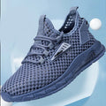 Men's beige mesh breathable sneakers with synthetic leather upper and front lace-up