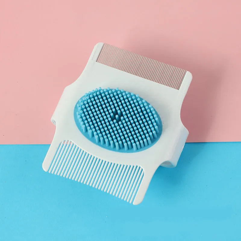 Blue or green multifunctional pet grooming comb for hair removal and de-shedding