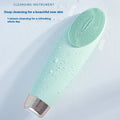 Green rechargeable electric facial cleaner with silicone and ABS body, seven speed settings for deep cleaning.